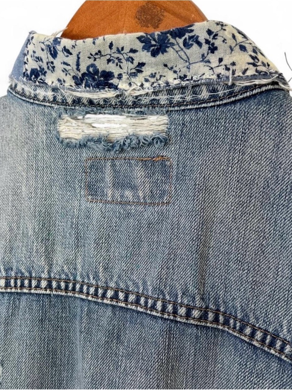 Vintage Ralph Lauren Denim & Supply Frayed Light Wash Patchwork Trucker Jacket L - Picture 5 of 9